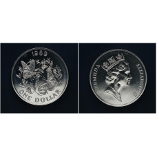 Бермуды 1 Доллар 1989 год Бабочка Данаида монарх Елизавета II BUNC Тираж 5000 шт.