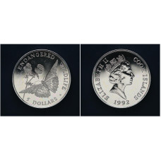 Острова Кука 5 Долларов 1992 год Вымирающие виды - Бабочка Елизавета II BUNC