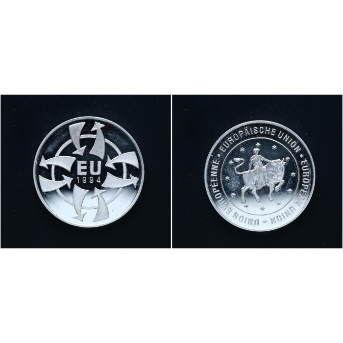 Германия настольная Медаль Европейский союз 1994 год Серебро 925 / 15 гр. Пруф / Proof 