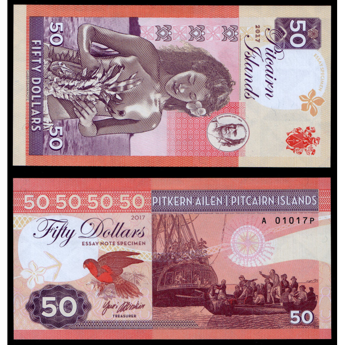 Остров Питкэрн 50 Долларов 2017 год, Essay Specimen, Флора фауна парусник 