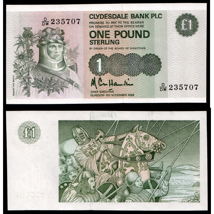 Шотландия 1 Фунт Стерлингов 1988 год 9 ноября Glasgow Clydesdale Bank PLC
