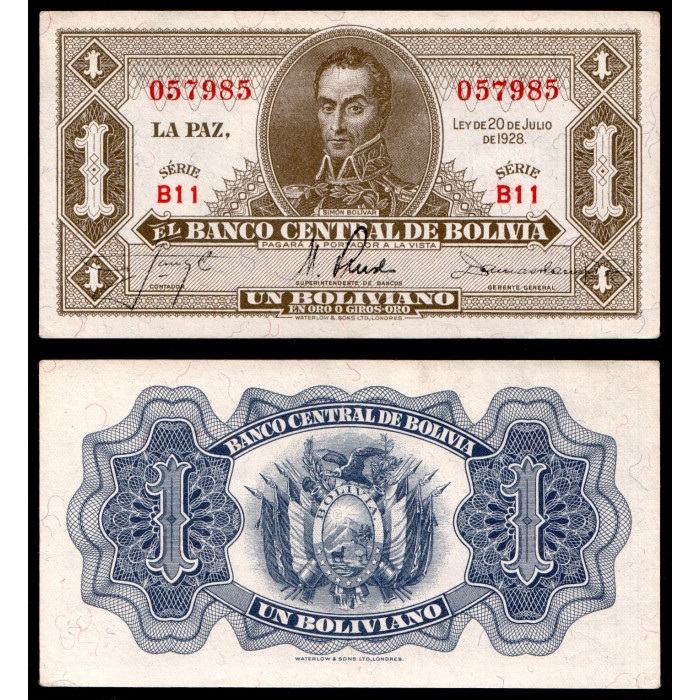 Баливия 1 Боливиано 1928 год 20 июля Печать США 