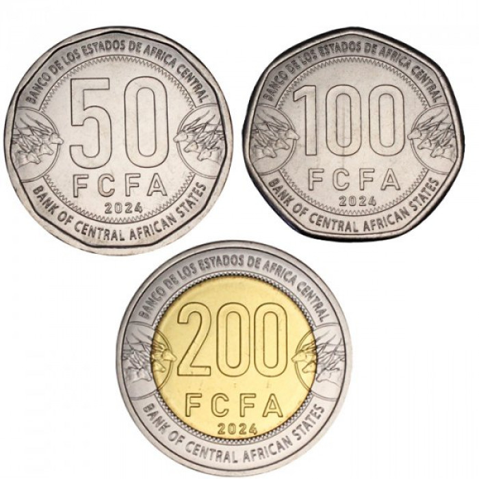   Центральная Африка (BEAC) 50 100 200 франков 2024 год UNC Набор из 3 монет