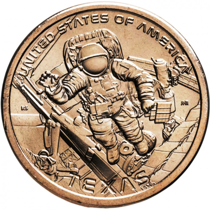 США 1 доллар 2025 D год UNC UC# 439 Космический центр имени Линдона Джонсона в Техасе, Американские инновации