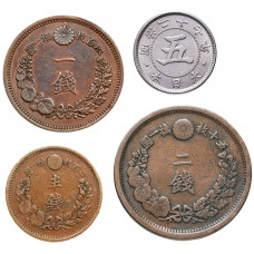 Япония 1/2 1 2 5 сенов 1868-1912 год Набор из 4 монет