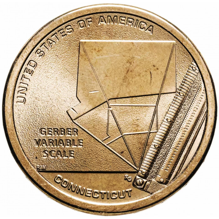 США 1 доллар 2020 P год UNC UC# 123 Переменная шкала Гербера, Коннектикут, Американские инновации