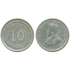 Стрейтс - Сетлментс 10 Центов 1927 год Серебро XF KM# 29b Георг V