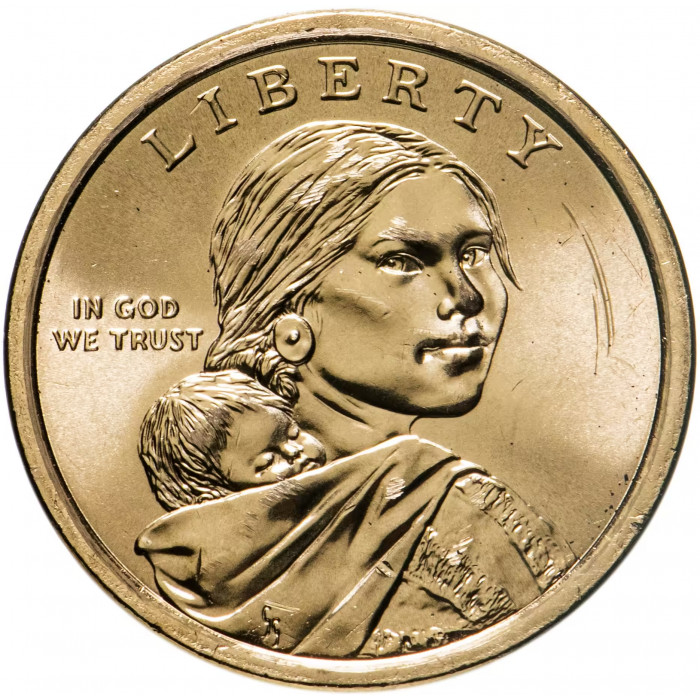 США 1 доллар 2021 D год UNC UC# 129 Индейцы в армии США, Сакагавея, Коренные американцы