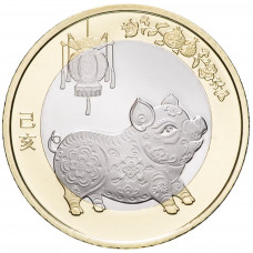 Китай 10 юаней 2019 год UNC UC# 110 КНР Год свиньи