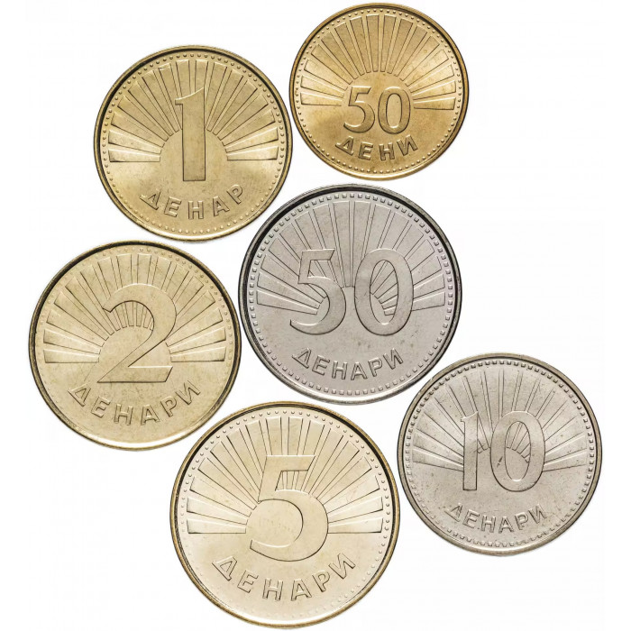 Македония 50 дени 1 2 5 10 50 денаров 1993-2008 год UNC Набор из 6 монет