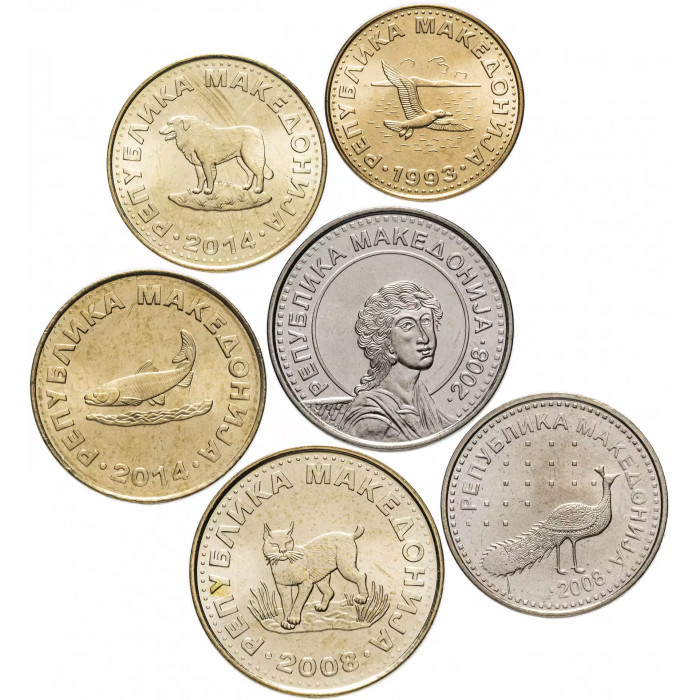 Македония 50 дени 1 2 5 10 50 денаров 1993-2008 год UNC Набор из 6 монет