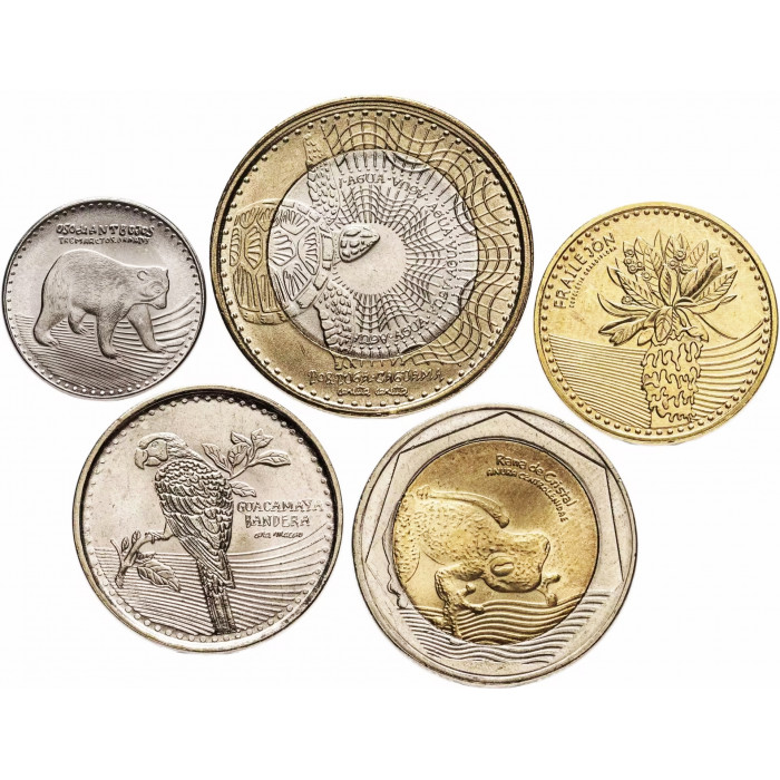 Колумбия 50 100 200 500 1000 песо 2012-2023 год UNC Набор из 5 монет