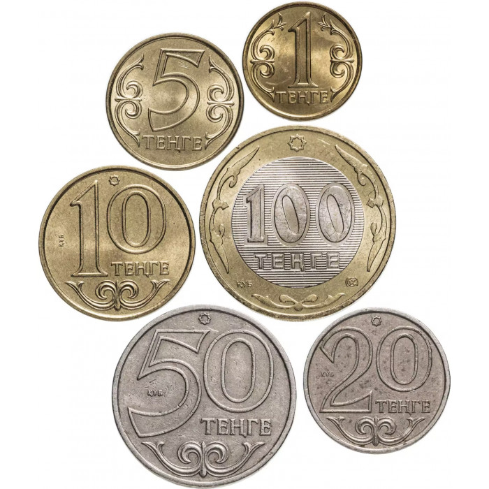 Казахстан 1 5 10 20 50 100 тенге 2007-2016 год UNC Набор из 6 монет