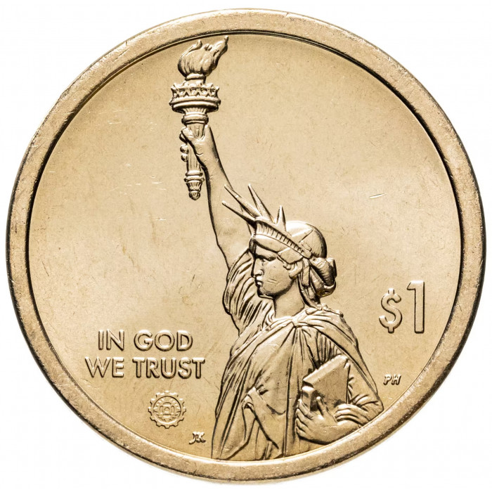 США 1 доллар 2019 P год UNC UC# 115 Вакцина против полиомиелита, Пенсильвания, Американские инновации