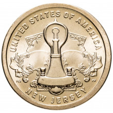 США 1 доллар 2019 P год UNC UC# 116 Лампа накаливания, Нью Джерси, Американские инновации