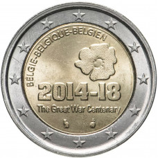 Бельгия 2 евро 2014 год 100 лет началу Первой Мировой войны UNC KM# 345