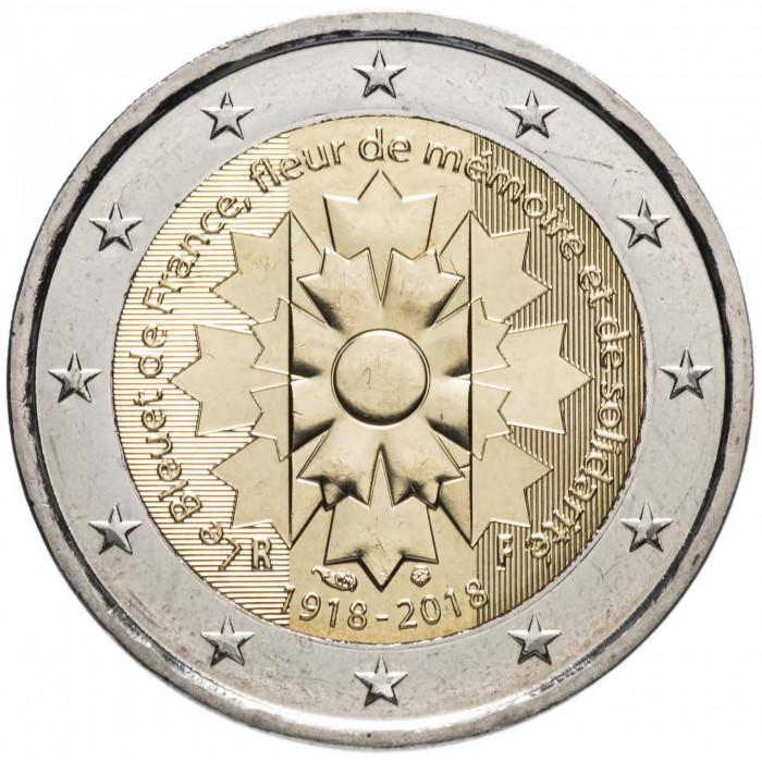 Франция 2 евро 2018 год UNC UC# 106 100 лет окончанию Первой Мировой войны