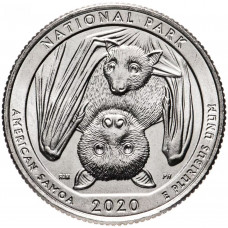 США 25 центов 2020 D год UNC Прекрасная Америка №51 Национальный парк Американского Самоа (BOX377)