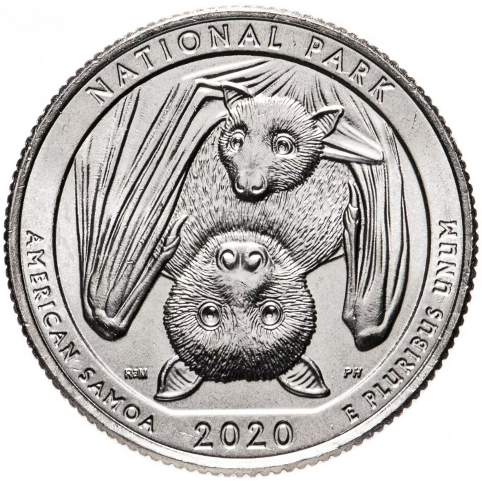 США 25 центов 2020 D год UNC Прекрасная Америка №51 Национальный парк Американского Самоа (BOX377)