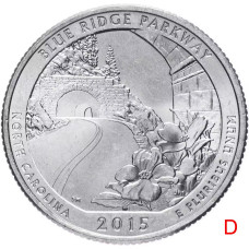 США 25 центов 2015 D год UNC Прекрасная Америка № 28 Автомагистраль Блу-Ридж (BOX445)