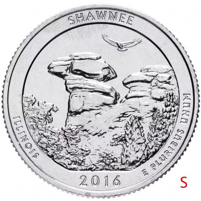 США 25 центов 2016 S год UNC Прекрасная Америка № 31 Национальный лес Шоуни (BOX446)