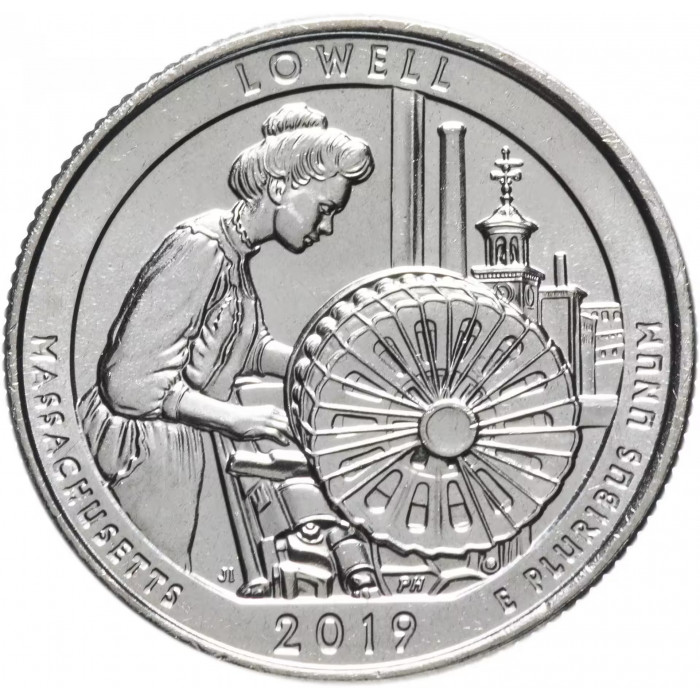 США 25 центов 2019 D год UNC Прекрасная Америка № 46 Национальный исторический парк Лоуэлл (BOX458)