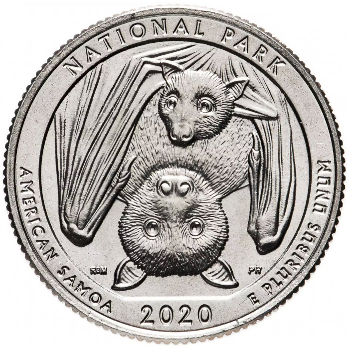 США 25 центов 2020 S год UNC Прекрасная Америка № 51 Национальный парк Американского Самоа