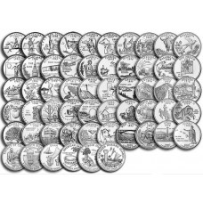 Полный набор квотеров (25 центов) США "Штаты и территории" 1999-2009, 56 монет без учёта монетных дворов (P+D)