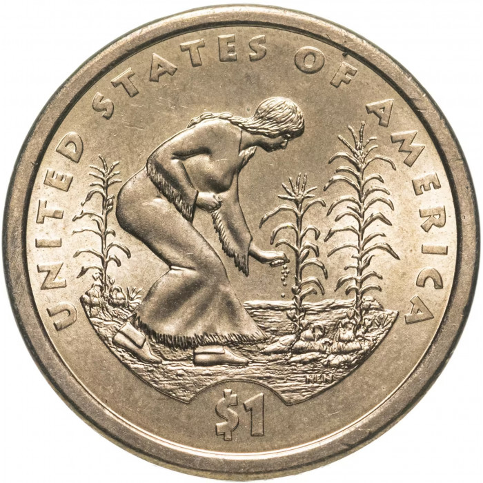 США 1 доллар 2009 P год UNC KM# 467 Посадка культур Сакагавея Коренные американцы