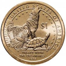 США 1 доллар 2013 D год UNC KM# 551 Делаверский договор 1778 года Сакагавея Коренные американцы