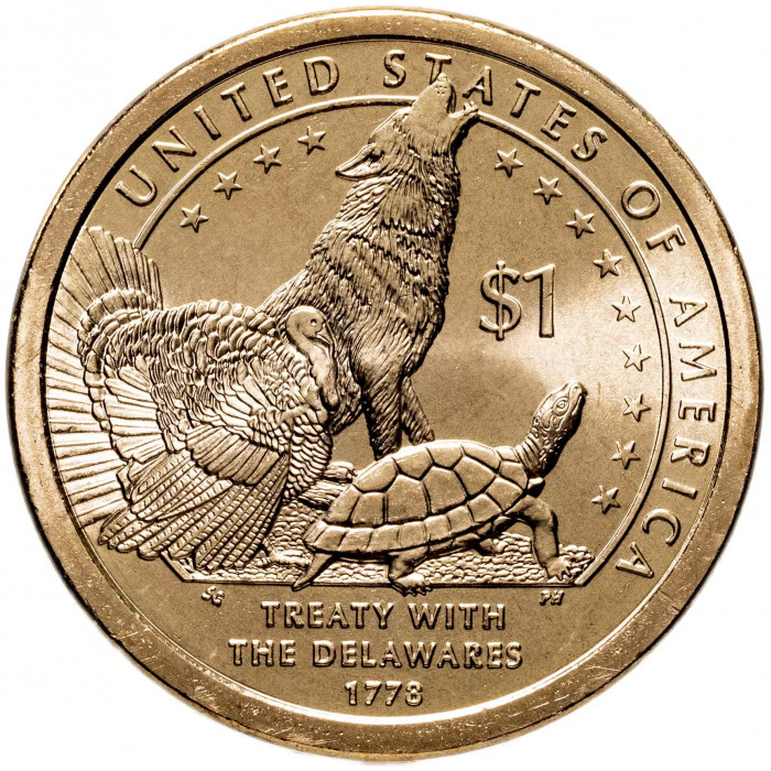 США 1 доллар 2013 D год UNC KM# 551 Делаверский договор 1778 года Сакагавея Коренные американцы