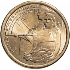 США 1 доллар 2014 D год UNC KM# 575 Гостеприимство индейцев Сакагавея Коренные американцы