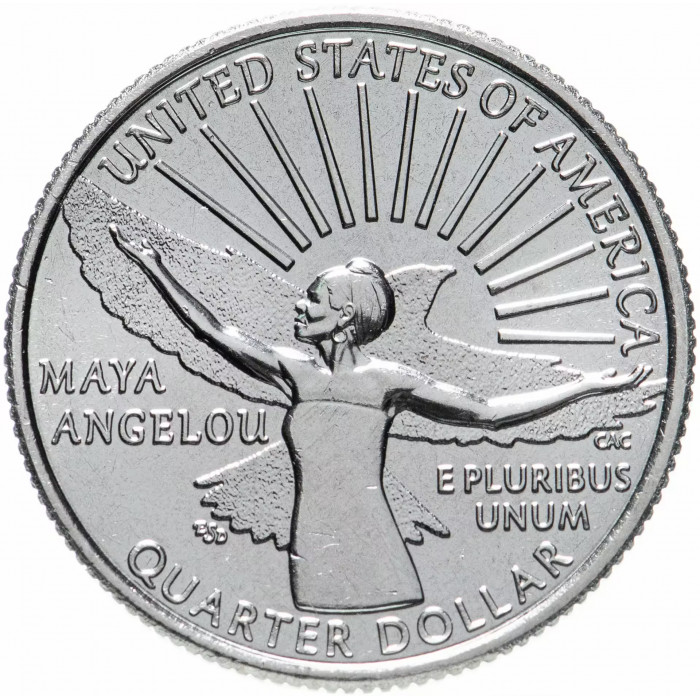 США 25 центов 2022 P год UNC №1 Американские женщины Майя Анжелу