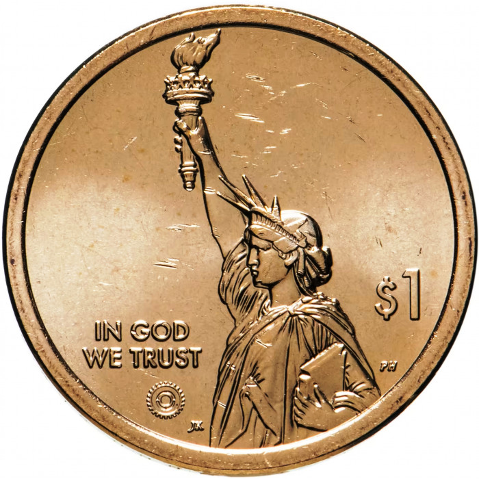 США 1 доллар 2022 P год UNC UC# 140 Натанаэль Херрешофф, яхта "Рилаэнс", Род Айленд, Американские инновации