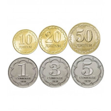 Таджикистан 10 20 50 дирам 1 3 5 сомони 2020 год UNC Набор из 6 монет
