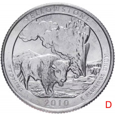 США 25 центов 2010 D год UNC Прекрасная Америка № 2 Йеллоустонский национальный парк
