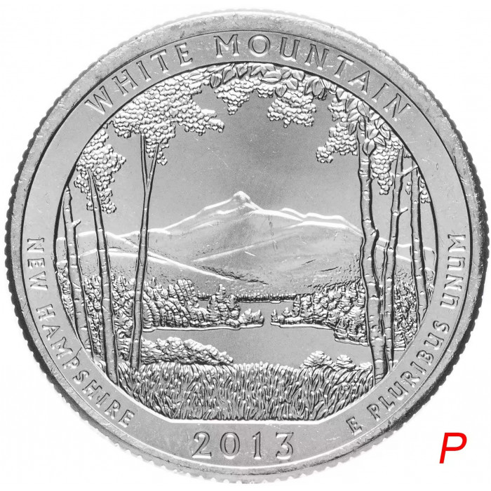 США 25 центов 2013 P год UNC Прекрасная Америка № 16 Национальный Лес Уайт-Маунтин