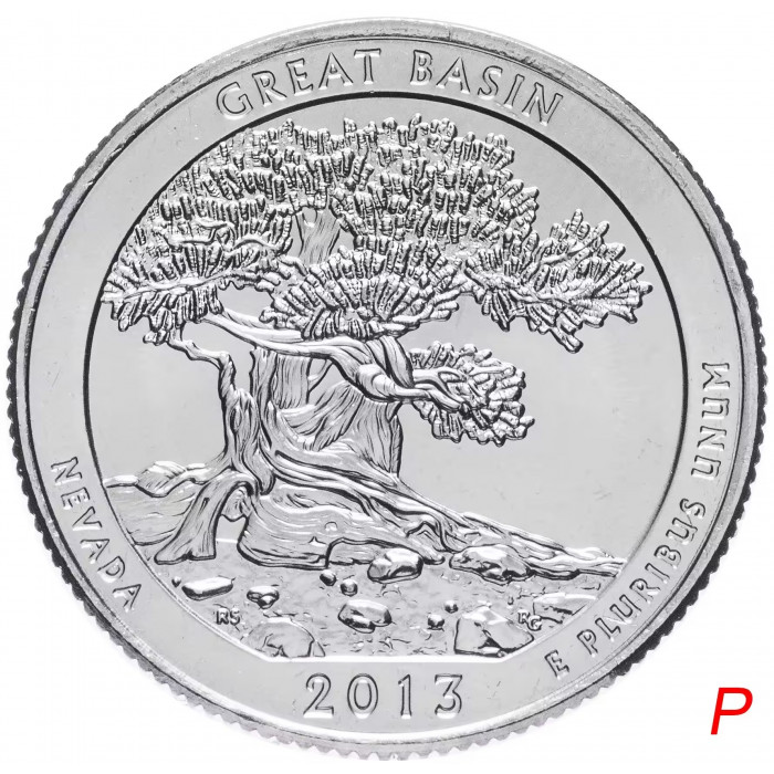 США 25 Центов 2013 P год UNC Прекрасная Америка № 18 Национальный парк Грейт-Бейсин