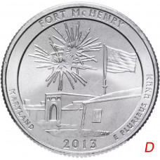 США 25 центов 2013 D год UNC Прекрасная Америка № 19 Форт Мак-Генри