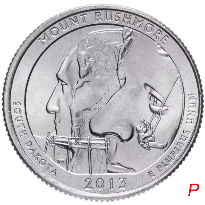 США 25 центов 2013 P год UNC Прекрасная Америка № 20 Национальный мемориал Маунт-Рашмор