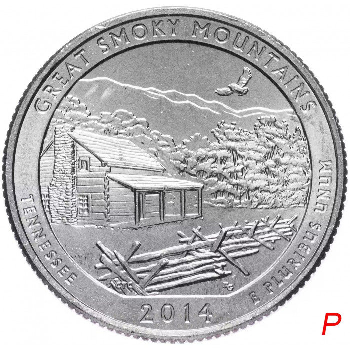 США 25 центов 2014 P год UNC Прекрасная Америка № 21 Национальный парк Грейт-Смоки-Маунтинс