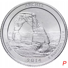 США 25 центов 2014 P год UNC Прекрасная Америка № 23 Национальный парк Арчес