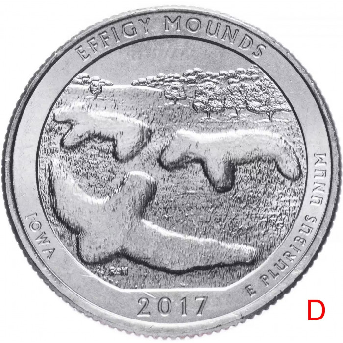 США 25 центов 2017 D год UNC Прекрасная Америка № 36 Национальный памятник Эффиджи-Маундз