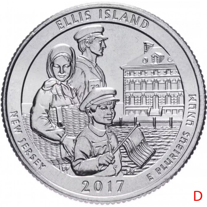 США 25 центов 2017 D год UNC Прекрасная Америка № 39 Национальный монумент острова Эллис