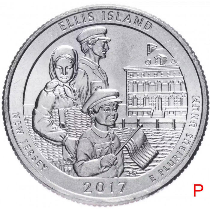США 25 центов 2017 P год UNC Прекрасная Америка № 39 Национальный монумент острова Эллис