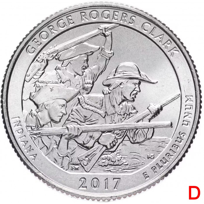 США 25 Центов 2017 D год UNC Прекрасная Америка № 40 Национальный исторический парк имени Дж. Р. Кларка