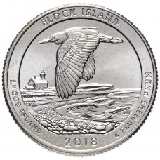 США 25 центов 2018 P год UNC Прекрасная Америка № 45 Национальное убежище дикой природы острова Блок