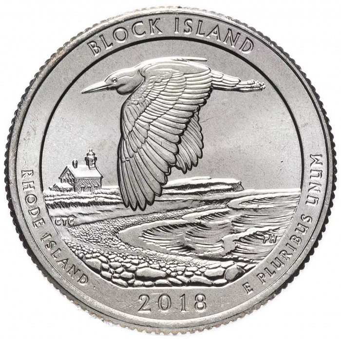 США 25 центов 2018 P год UNC Прекрасная Америка № 45 Национальное убежище дикой природы острова Блок