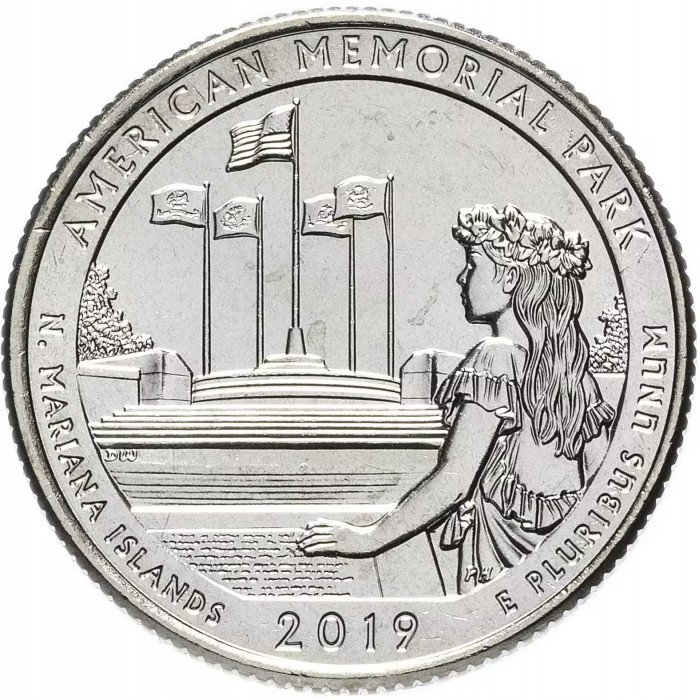 США 25 центов 2019 D год UNC Прекрасная Америка № 47 Американский мемориальный парк