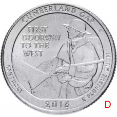 США 25 центов 2016 D год UNC Прекрасная Америка № 32 Национальный исторический парк Камберленд-Гэп